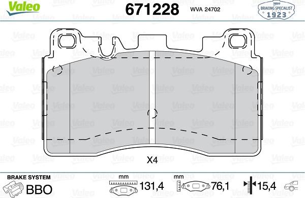 Valeo 671228 - Bremžu uzliku kompl., Disku bremzes www.autospares.lv