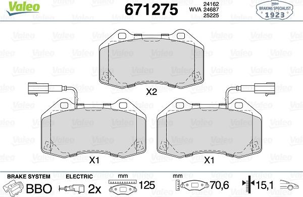 Valeo 671275 - Bremžu uzliku kompl., Disku bremzes www.autospares.lv