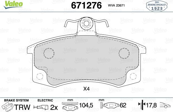 Valeo 671276 - Bremžu uzliku kompl., Disku bremzes www.autospares.lv