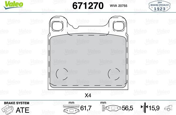 Valeo 671270 - Brake Pad Set, disc brake www.autospares.lv