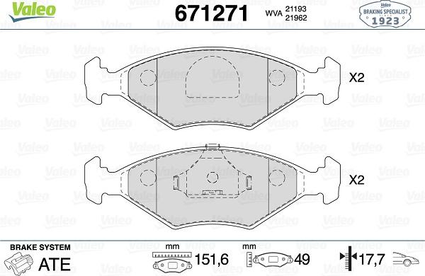 Valeo 671271 - Тормозные колодки, дисковые, комплект www.autospares.lv