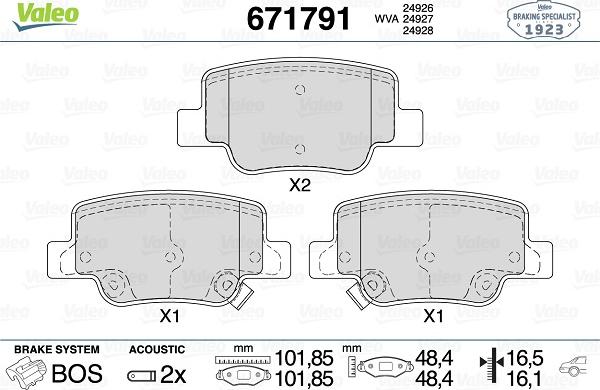 Valeo 671791 - Bremžu uzliku kompl., Disku bremzes www.autospares.lv