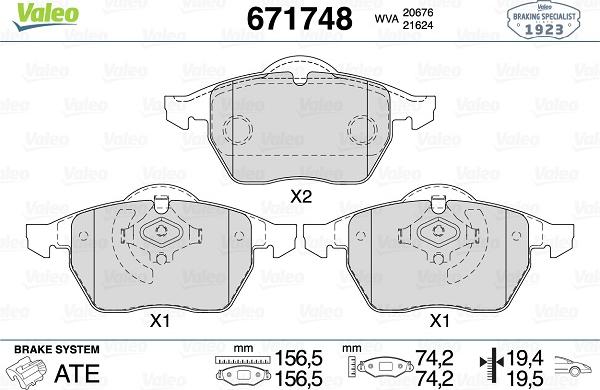 Valeo 671748 - Тормозные колодки, дисковые, комплект www.autospares.lv