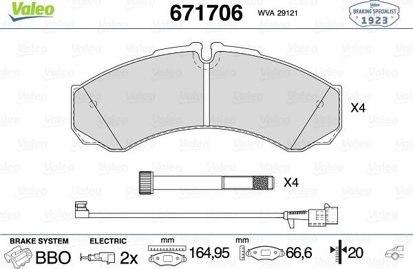 Valeo 671706 - Bremžu uzliku kompl., Disku bremzes www.autospares.lv