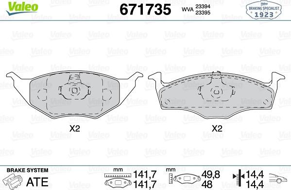 Valeo 671735 - Bremžu uzliku kompl., Disku bremzes www.autospares.lv