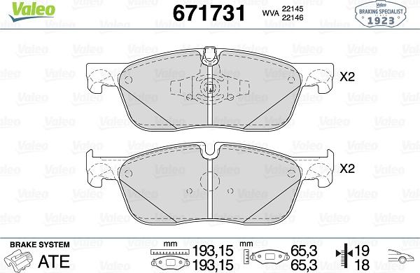 Valeo 671731 - Bremžu uzliku kompl., Disku bremzes www.autospares.lv