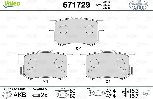 Valeo 671729 - Bremžu uzliku kompl., Disku bremzes www.autospares.lv