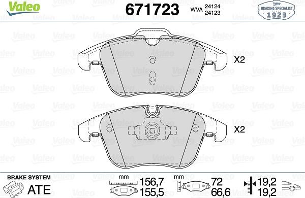 Valeo 671723 - Тормозные колодки, дисковые, комплект www.autospares.lv