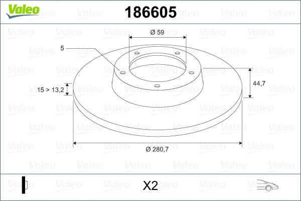 Valeo 186605 - Bremžu diski www.autospares.lv