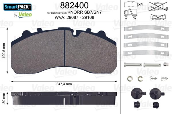 Valeo 882400 - Brake Pad Set, disc brake www.autospares.lv