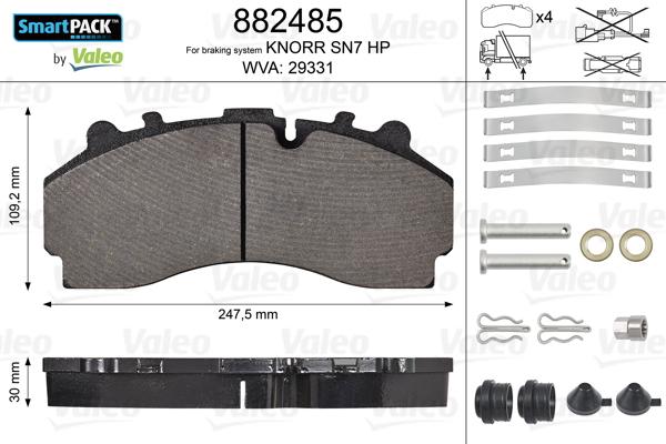 Valeo 882485 - Brake Pad Set, disc brake www.autospares.lv