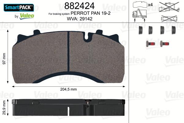 Valeo 882424 - Bremžu uzliku kompl., Disku bremzes www.autospares.lv