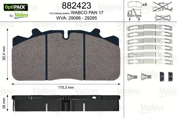 Valeo 882423 - Bremžu uzliku kompl., Disku bremzes www.autospares.lv