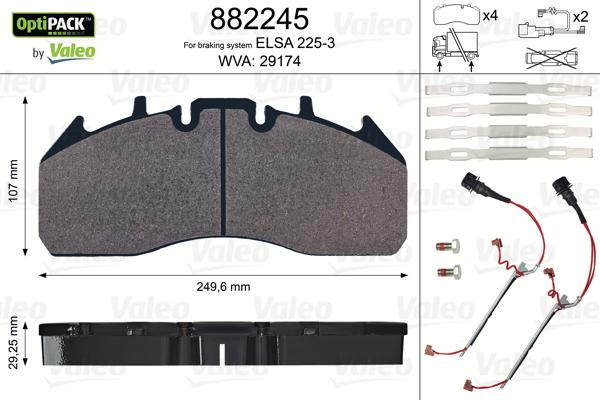 Valeo 882245 - Bremžu uzliku kompl., Disku bremzes www.autospares.lv