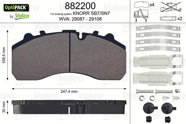 Valeo 882200 - Bremžu uzliku kompl., Disku bremzes www.autospares.lv