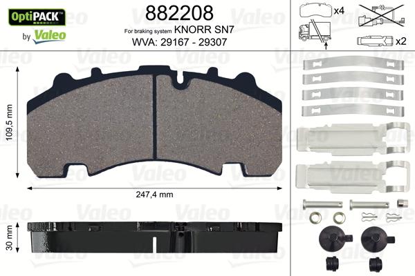 Valeo 882208 - Bremžu uzliku kompl., Disku bremzes www.autospares.lv