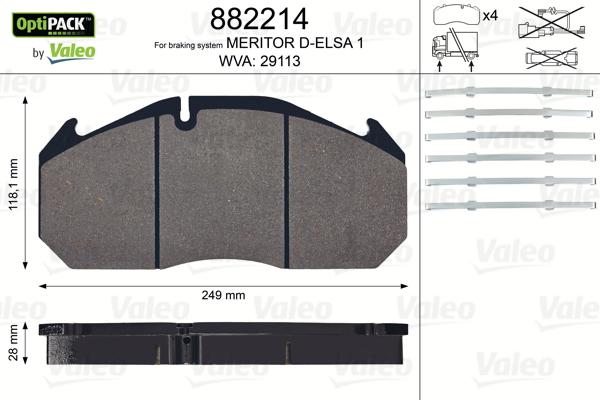 Valeo 882214 - Тормозные колодки, дисковые, комплект www.autospares.lv