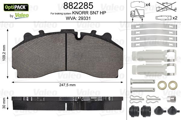 Valeo 882285 - Brake Pad Set, disc brake www.autospares.lv