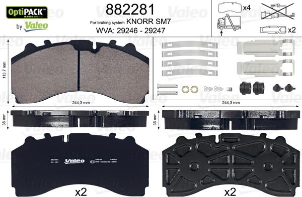 Valeo 882281 - Тормозные колодки, дисковые, комплект www.autospares.lv