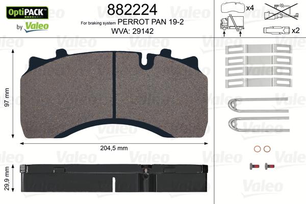 Valeo 882224 - Bremžu uzliku kompl., Disku bremzes www.autospares.lv