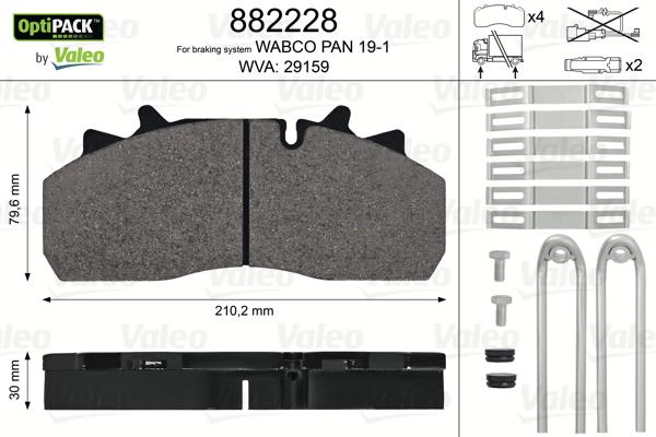 Valeo 882228 - Bremžu uzliku kompl., Disku bremzes www.autospares.lv