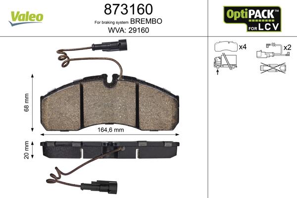 Valeo 873160 - Brake Pad Set, disc brake www.autospares.lv