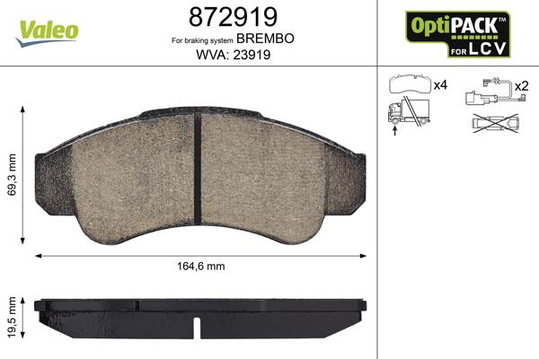 Valeo 872919 - Brake Pad Set, disc brake www.autospares.lv