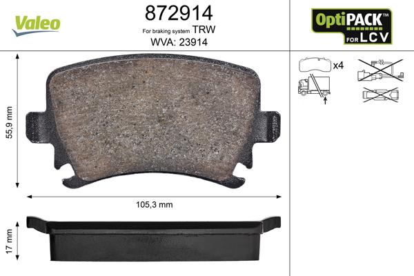 Valeo 872914 - Brake Pad Set, disc brake www.autospares.lv