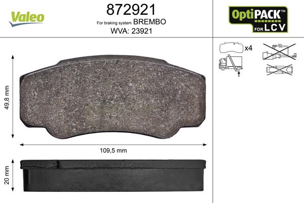 Valeo 872921 - Brake Pad Set, disc brake www.autospares.lv