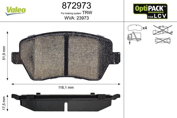 Valeo 872973 - Brake Pad Set, disc brake www.autospares.lv