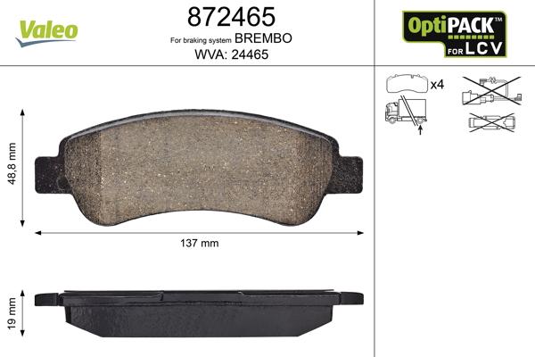 Valeo 872465 - Brake Pad Set, disc brake www.autospares.lv