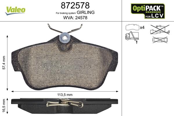 Valeo 872578 - Brake Pad Set, disc brake www.autospares.lv