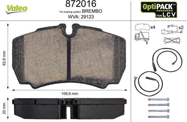 Valeo 872016 - Brake Pad Set, disc brake www.autospares.lv