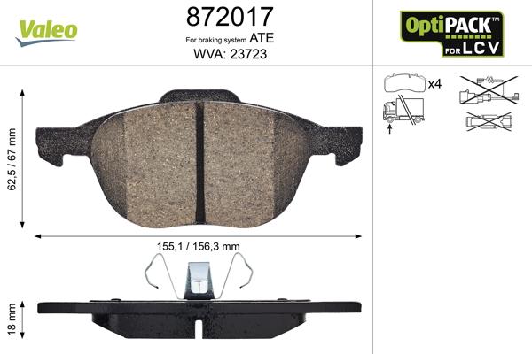 Valeo 872017 - Brake Pad Set, disc brake www.autospares.lv