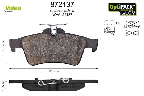 Valeo 872137 - Brake Pad Set, disc brake www.autospares.lv