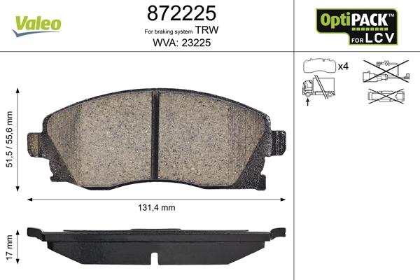 Valeo 872225 - Brake Pad Set, disc brake www.autospares.lv