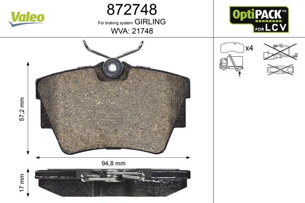 Valeo 872748 - Brake Pad Set, disc brake www.autospares.lv