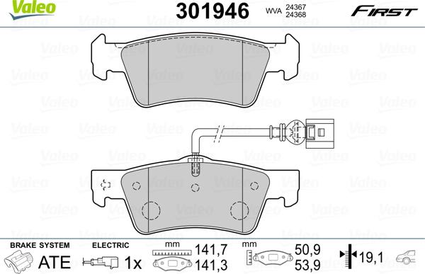 Valeo 301946 - Brake Pad Set, disc brake www.autospares.lv