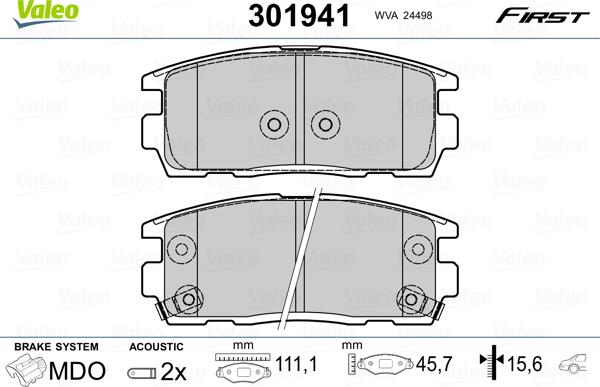 Valeo 301941 - Тормозные колодки, дисковые, комплект www.autospares.lv