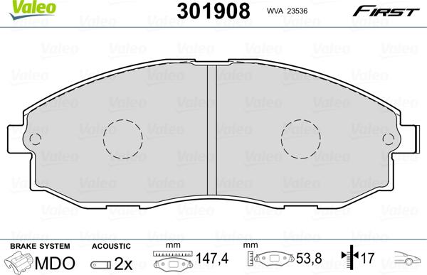 Valeo 301908 - Bremžu uzliku kompl., Disku bremzes www.autospares.lv