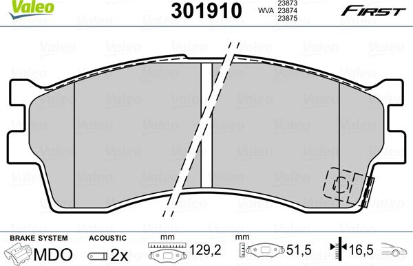 Valeo 301910 - Тормозные колодки, дисковые, комплект www.autospares.lv