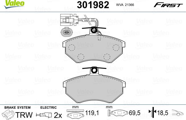 Valeo 301982 - Тормозные колодки, дисковые, комплект www.autospares.lv