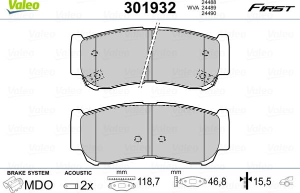 Valeo 301932 - Brake Pad Set, disc brake www.autospares.lv