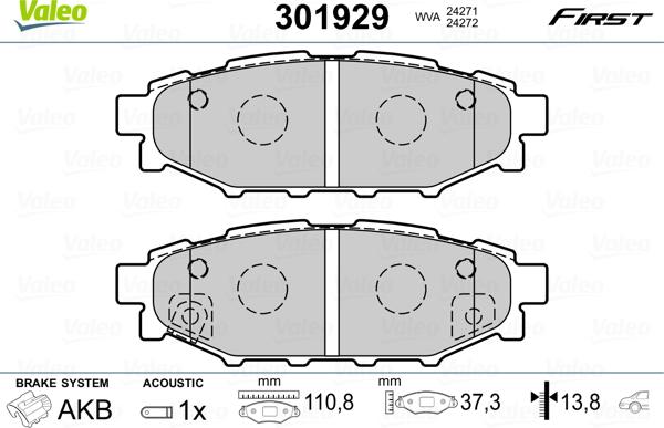 Valeo 301929 - Brake Pad Set, disc brake www.autospares.lv