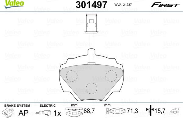 Valeo 301497 - Тормозные колодки, дисковые, комплект www.autospares.lv