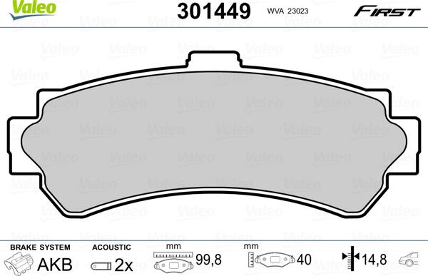 Valeo 301449 - Тормозные колодки, дисковые, комплект www.autospares.lv