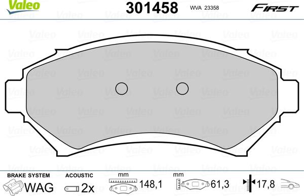 Valeo 301458 - Bremžu uzliku kompl., Disku bremzes www.autospares.lv