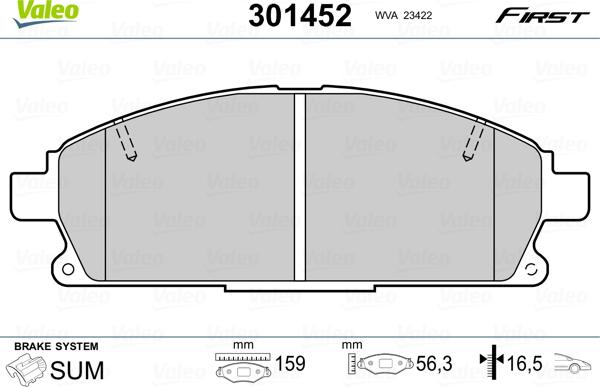 Valeo 301452 - Brake Pad Set, disc brake www.autospares.lv