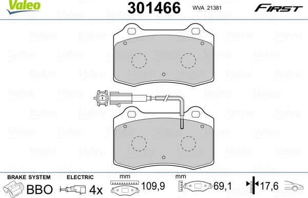 Valeo 301466 - Bremžu uzliku kompl., Disku bremzes www.autospares.lv