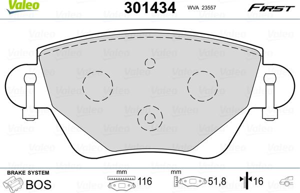 Valeo 301434 - Brake Pad Set, disc brake www.autospares.lv